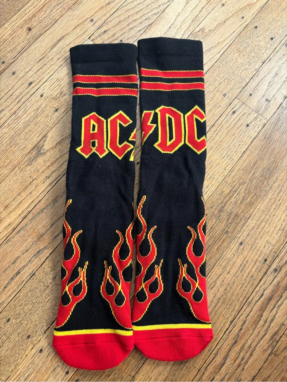 AC/DC Black Red Yellow Flame Crew Socks